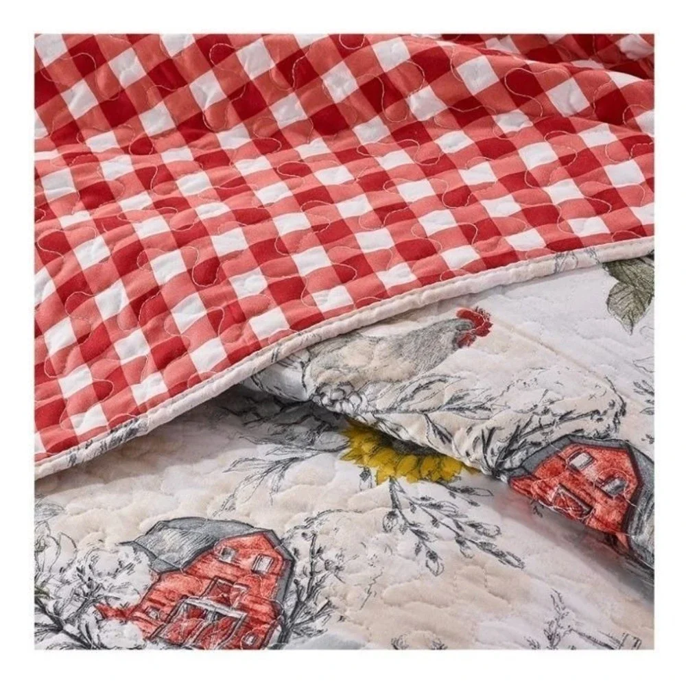 Virah Bella Home Sweet Farm Quilt Set King Multicolor New Farmhouse Rooster Barn